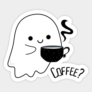 Cute ghost with a cup of hot coffee Sticker